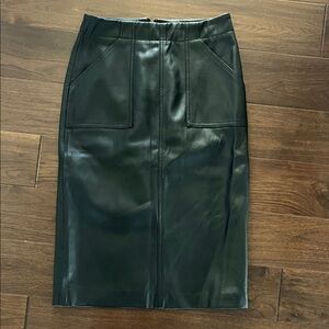 Tahari Black Faux Leather Pencil Skirt with Front Patch Pockets